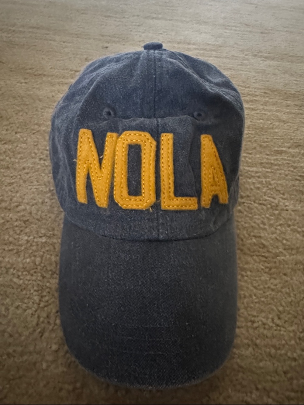NOLA Embroidered Denim Baseball Cap - Yellow Letters